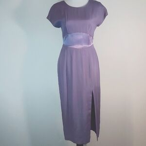 Vintage Donna Ricco Lavendar Lilac Purple Elegant Button Up V Back Dress Size 2P